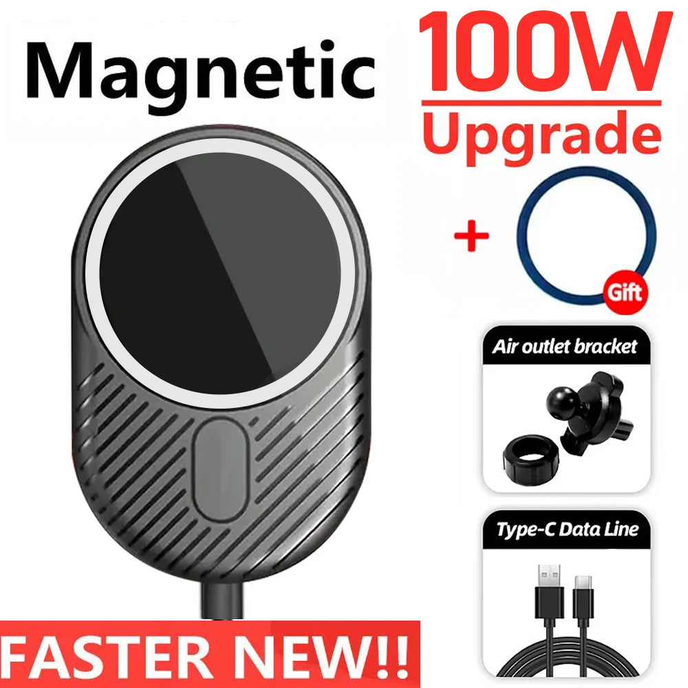 100W Fast Car Wireless Chargers Magnetic Car Air Vent Phone Holder for iPhone 16 14 15 Pro Max Samsung Macsafe Charging Station
