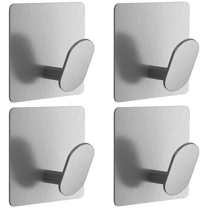 4Pcs Stainless Steel Bathroom Robe Hooks Adhesive Wall Hook Towel Holder Bathroom Kitchen Hardware Multi-Purpose Hanger Hook