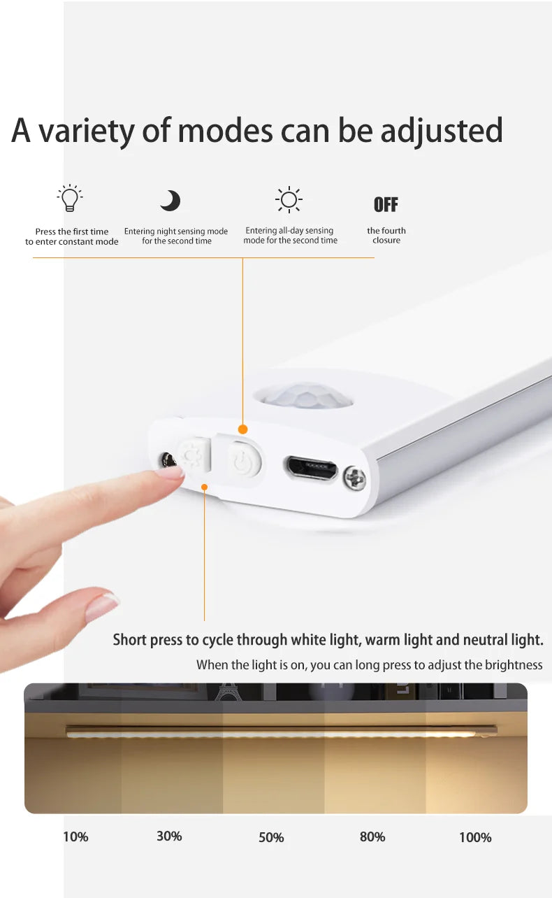 Night light LED Cabinet Light USB Rechargeable Motion Sensor Light Suitable For Kitchen Wardrobe Cabinet Lighting 30cm/40cm/50cm