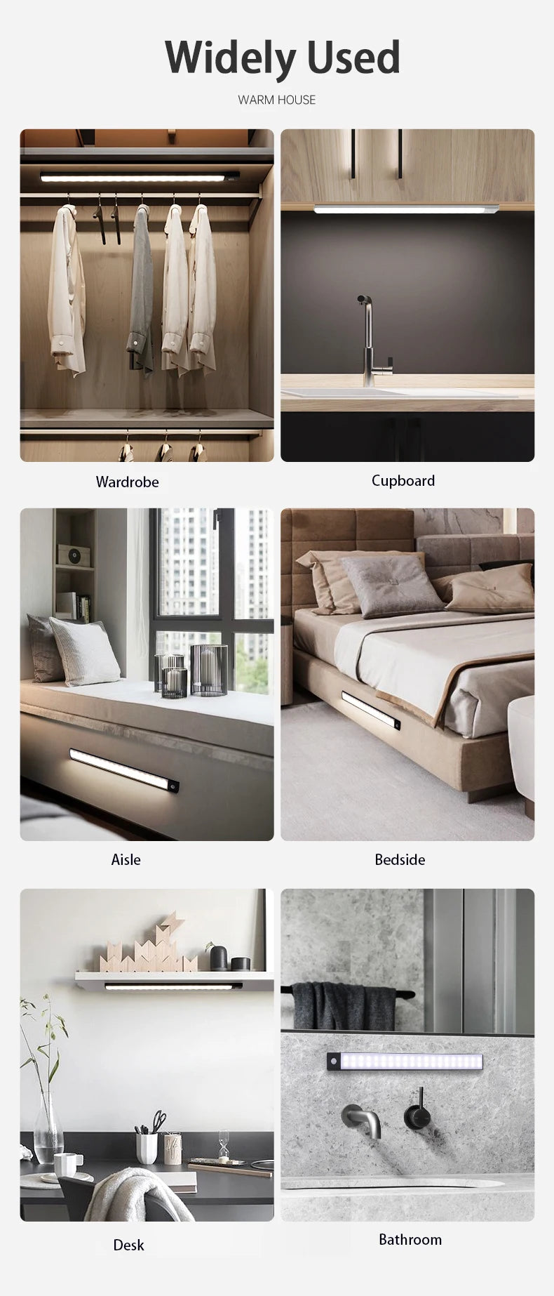Night light LED Cabinet Light USB Rechargeable Motion Sensor Light Suitable For Kitchen Wardrobe Cabinet Lighting 30cm/40cm/50cm