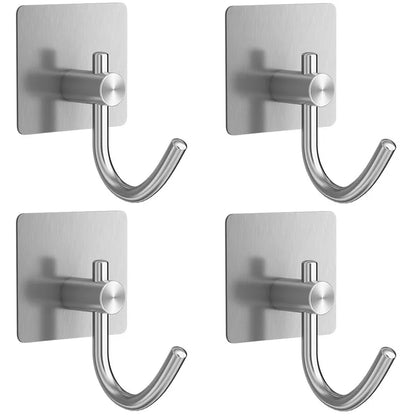 4Pcs Stainless Steel Bathroom Robe Hooks Adhesive Wall Hook Towel Holder Bathroom Kitchen Hardware Multi-Purpose Hanger Hook