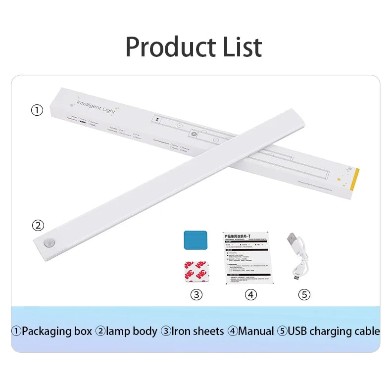 Night light LED Cabinet Light USB Rechargeable Motion Sensor Light Suitable For Kitchen Wardrobe Cabinet Lighting 30cm/40cm/50cm
