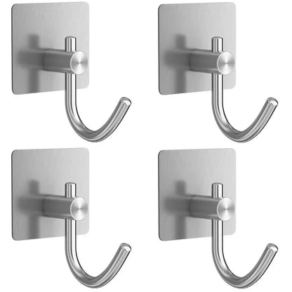 4Pcs Stainless Steel Bathroom Robe Hooks Adhesive Wall Hook Towel Holder Bathroom Kitchen Hardware Multi-Purpose Hanger Hook