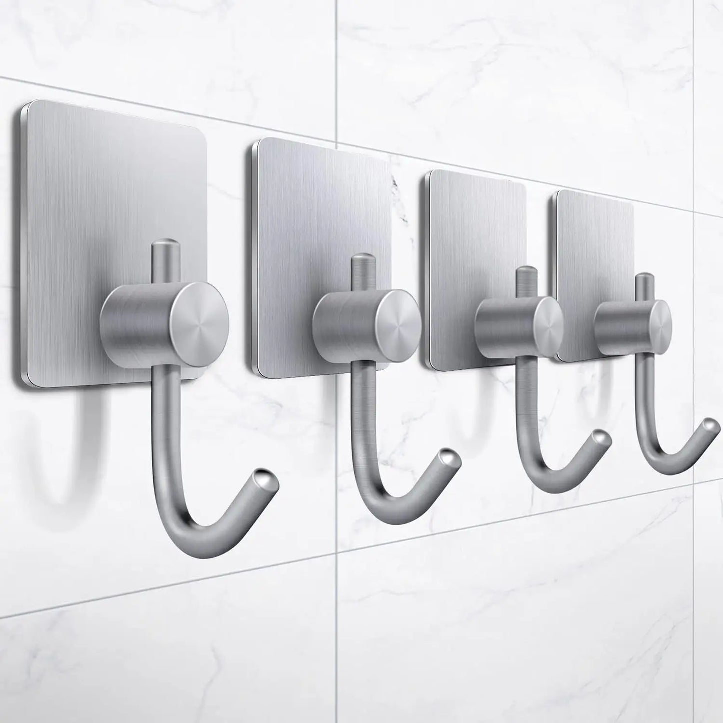 4Pcs Stainless Steel Bathroom Robe Hooks Adhesive Wall Hook Towel Holder Bathroom Kitchen Hardware Multi-Purpose Hanger Hook