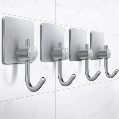 4Pcs Stainless Steel Bathroom Robe Hooks Adhesive Wall Hook Towel Holder Bathroom Kitchen Hardware Multi-Purpose Hanger Hook