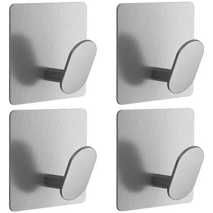 4Pcs Stainless Steel Bathroom Robe Hooks Adhesive Wall Hook Towel Holder Bathroom Kitchen Hardware Multi-Purpose Hanger Hook